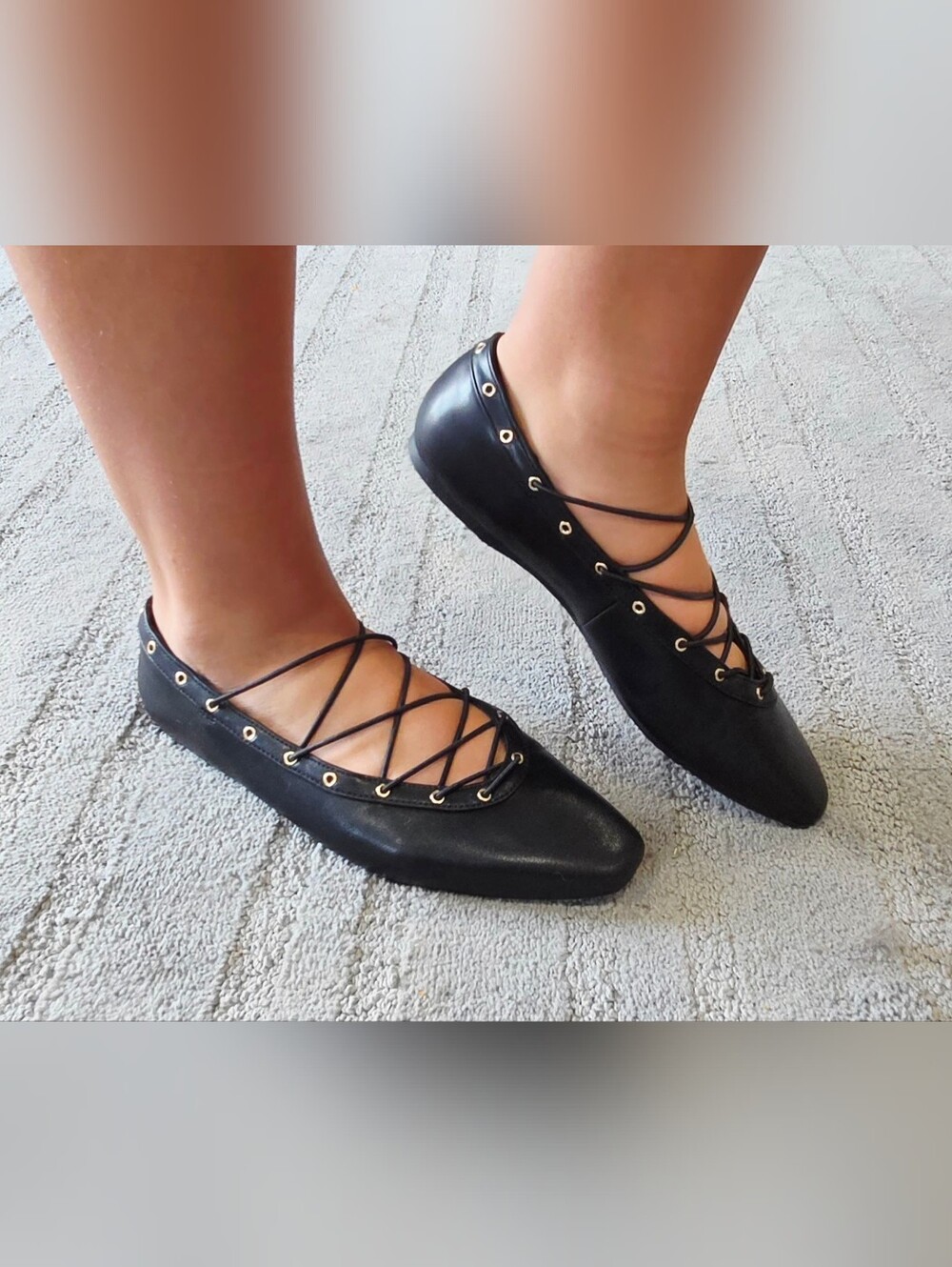 Wild Fable Jay Black Faux Leather D Toe Stretch Laces Slip on Flat -- Women's 9